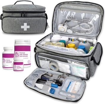 Аптечка, Качественная сумка-органайзер для медикаментов Большая Серая ( код: IBH052S )