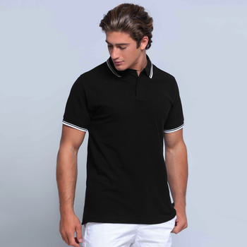 Чоловіча сорочка-поло JHK POLO REGULAR CONTRAST, чорна футболка поло, з контрастними полосами, розмір L