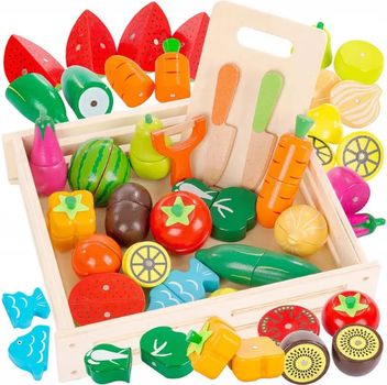 Деревянные фрукты и овощи для нарезки в ящике Kinderplay KP8230