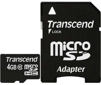 Карта памяти Transcend MicroSDHC 4GB Class 10 + adapter (TS4GUSDHC10)