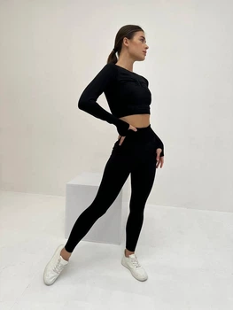 Спортивний жіночий костюм Seamless collection для фітнесу та йоги (рашгард + легінси) Безшовний Push Up L Чорний (1715/1L)