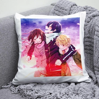 Плюшевая подушка Норагами Бездомный бог Noragami anime принт №1 квадрат 35х35 см белая