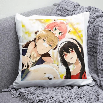 Плюшевая подушка Семья шпиона Spy x Family anime принт №2 квадрат 35х35 см белая