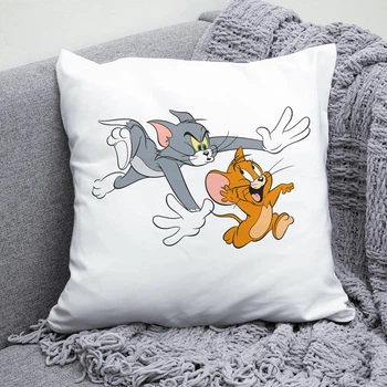 Плюшевая подушка Том и Джерри Tom and Jerry квадрат 35х35 см белая