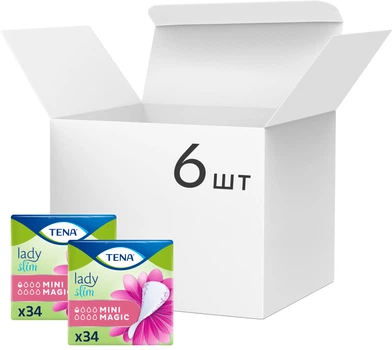 Упаковка Урологічних прокладок Tena Lady Slim Mini Magic 6 упаковок по 34 шт Бокс (ящик) (7322540894721)