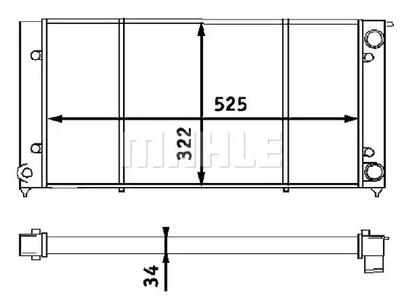 Радіатор 525 mm AUDI/VW 80,Caddy,Golf,Jetta 1,3-1,8 -92/SEAT Toledo 1,6i 91-99, MAHLE/KNECHT (CR340001S)