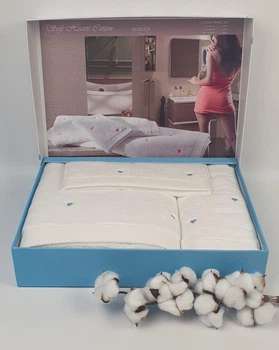 Подарунковий набір рушників Maison D'or Soft Hearts Cotton White-Blue 3 шт.