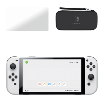 Набор Консоль Nintendo Switch OLED Model HEG-001 64GB White + Защитное Стекло RMC Trans-Clear + Чехол Твердый Black