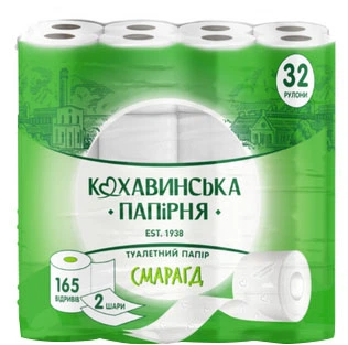 Папір туалетний Кохавинська папірня Смарагд Целюлозний 2 шари 32 шт (4820032451252)