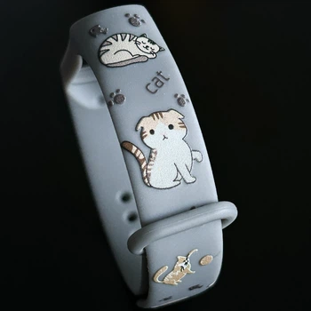 Ремінець силіконовий з дизайнерським принтом Cutie Kitty для фітнес браслета Xiaomi Mi Band 3/4 Світло-сірий (mrk3932)