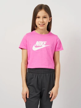 Подростковая укороченная футболка-топ для девочки Nike G Nsw Tee Crop Futura DA6925-620 140-150 см Playful Pink/White (196608468844)