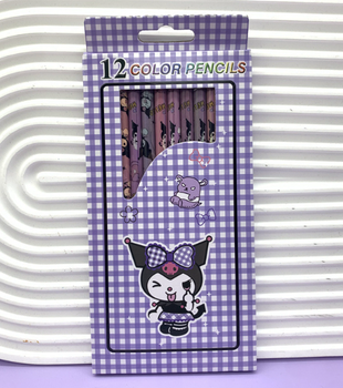 Набор цветных карандашей Куроми, аниме, (Kuromi ) геншен, манги, hello kitty, Санрио Китти, Мелоди аниме Китти 12шт (AN)31726