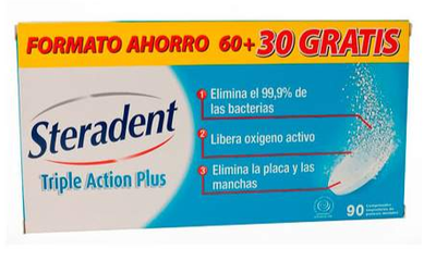 Таблетки для чищення зубних протезів Steradent Triple Action Plus 90 шт (8410104700119)