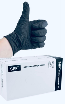 Особливо міцні нітрилові рукавички SEF чорні ЗАХИСНІ в упаковці 100 штук S