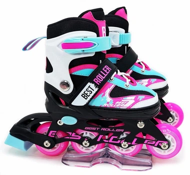 Роликові ковзани розсувні Best Roller PU світло розмір 29-33 устілка 18-20,5 см Pink/Black (27405-S)