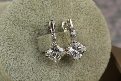 Сережки Xuping Jewelry ромби з подвійною оправою 1,8 см сріблясті