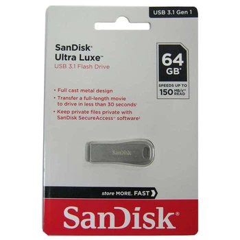 Флеш пам `ять 64Gb SanDisk Cruizer Ultra Luxe USB3.1 (150Mb/s) метал (56214)