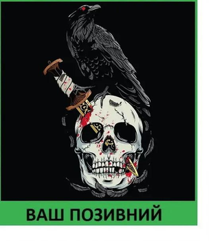 Шеврон патч "Череп і ворона" на липучці велкро