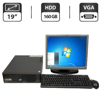 Комплект ПК: комп'ютер Б-клас Fujitsu Esprimo E5730 SFF / Intel Core 2 Duo E8500 (2 ядра по 3.16 GHz) / 4 GB DDR2 / 160 GB HDD / Intel Graphics / DVD-ROM + Монітор Б-клас HP Compaq LA1951g / 19" (1280x1024) TN / VGA б/в