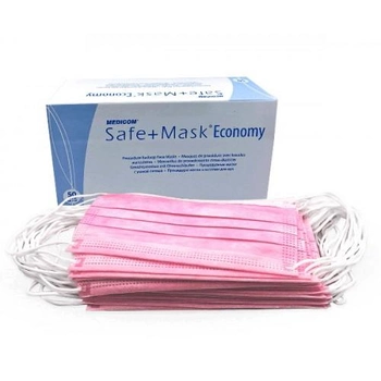 Маски захисні медичні рожеві "Safe + Mask Economy" MEDICOM, 50 штук в упаковці