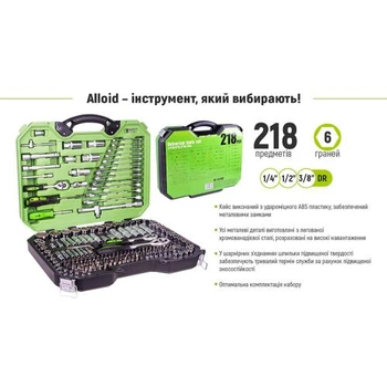Alloid. Универсальный набор инструмента 1/4" & 3/8"&1/2", 218 предм. (НГ-4218П)
