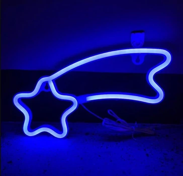 Настенный декоративный неоновый светильник - ночник Звездочка Neon Decoration Lamp Астронавт (32х13 см, USB, 3хАА) - Синий