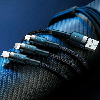 Кабель Baseus 3в1 USB Type C - micro-USB - Lightning 1.1 м Blue (P10362900311-00)