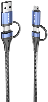 Kabel Vention 4w1 USB Type-A - USB Type-C - micro-USB 2 m Black (6922794774865)