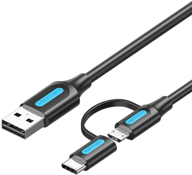 Кабель Vention 2в1 USB Type-B - USB Type-C - micro-USB 1 м Black (6922794753037)
