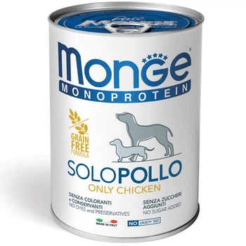 Консервированный корм Monge Monoprotein Dog Solo Only Chicken - монопротеиновый паштет с курицей для собак 400 г (70014212)