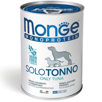 Консервированный корм Monge Monoprotein Dog Solo Tuna – монопротеиновый паштет с тунцом для собак 400 г (70014243)