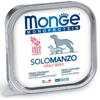 Консервированный корм Monge Monoprotein Dog Solo Only Beef – монопротеиновый паштет с говядиной для собак 150 г (70014403)