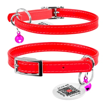 Ошейники, поводки, шлейки Collar WAUDOG Glamour Ошейник для кошек кожаный с QR паспортом, красный XXS2 (z32483)