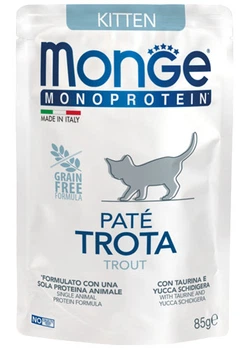 Консервований корм Monge Kitten Pate Trout – вологий монопротеїновий корм із форелі для кошенят (паштет) 85 г (70013727)