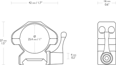 Кільця швидкознімні Hawke Precision Steel. d - 25.4 мм Low. Weaver/Picatinny