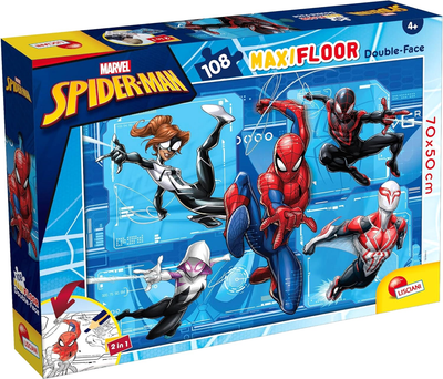 Пазл двосторонній Lisciani Maxi Floor Marvel Spiderman 108 елементів (8008324099764)