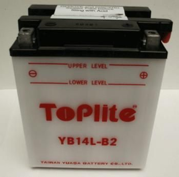 12V,14Ah,д. 135, ш. 91, в.167, об'єм 0,85, вага 4,5 кг, без електроліту TOPLITE YB14L-B2