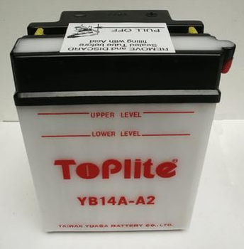 12V,14Ah,д. 136, ш. 91, в.178, об'єм 0,9, вага 4,5 кг, без електроліту TOPLITE YB14A-A2