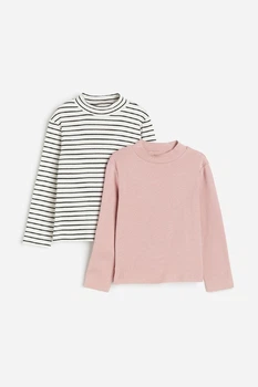 Набір водолазок зі стійкою біла в смужку і рожева H&M 110-116см (400095276)