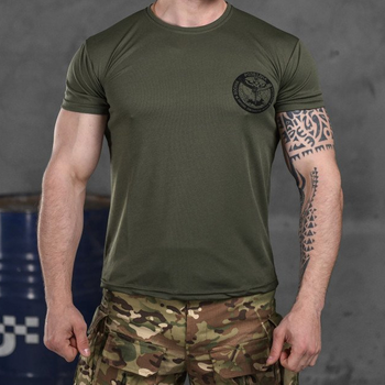 Мужская потоотводящая футболка Coolmax с принтом "Разведка" олива размер L