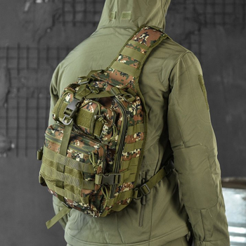 Однолямочный рюкзак 18 л с креплением Molle / Влагозащищенная сумка зеленый пиксель