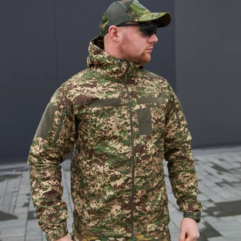 Мужская Водоотталкивающая Куртка Хищник Military "Soft Shell" с капюшоном камуфляжная размер L