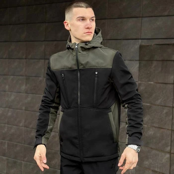 Куртка Soft Shell Pobedov Setup на флисе черный-хаки размер L