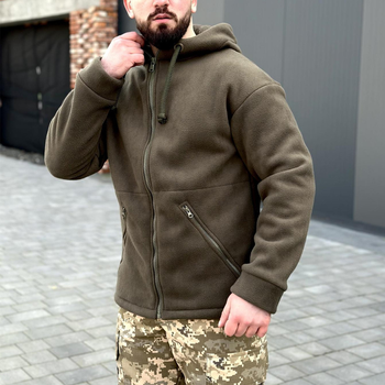 Мужская флисовая куртка с капюшоном хаки размер XL