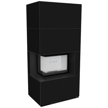 Камінна топка Kratki FLOKI BOX лівий 8 kW Ø 160 в обудові з керамограніту NERO ASSOLUTO