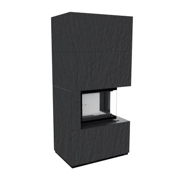 Камінна топка Kratki FLOKI BOX правий 8 kW Ø 160 в обудові з керамограніту NATURALI ARDESIA NERO A SPACCO