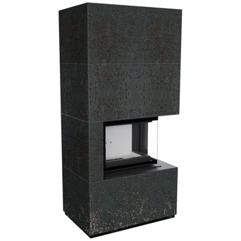 Камінна топка Kratki FLOKI BOX правий 8 kW Ø 160 в обудові з керамограніту OXIDE NERO