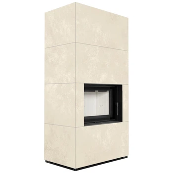 Камінна топка Kratki FLOKI BOX 8 kW Ø 160 в обудові з керамограніту OXIDE BIANCO
