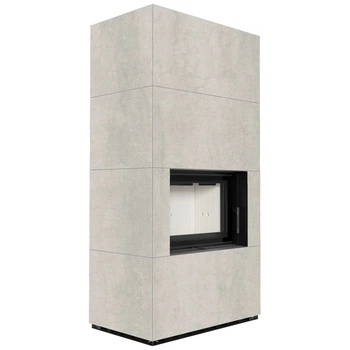 Камінна топка Kratki FLOKI BOX 8 kW Ø 160 в обудові з керамограніту NATURALI PIETRA DI SAVOIA PERLA BOCCIARDATA