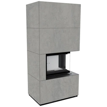 Камінна топка Kratki FLOKI BOX правий 8 kW Ø 160 в обудові з керамограніту CEMENTO GRIGIO BOCCIARDATA